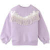 Girls Fleece Applique Front Fringes Long Sleeve Pullover, Purple - Sweaters - 1 - thumbnail