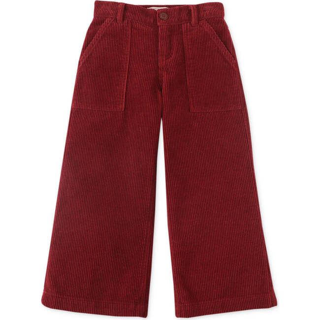 Girls High Rise Wide Leg Patch Pocket Corduroy Pants, Red - Pants - 5