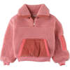 Girls Faux Shearling Contrast Zipper Pullover, Pink - Sweaters - 1 - thumbnail