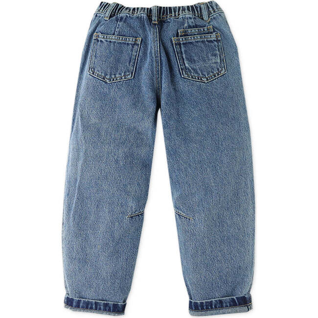 Girls Denim Elastic Waist Balloon Fit Pants, Blue - Pants - 2