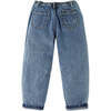 Girls Denim Elastic Waist Balloon Fit Pants, Blue - Pants - 2