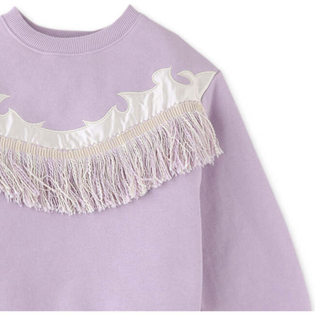 Girls Fleece Applique Front Fringes Long Sleeve Pullover, Purple - Sweaters - 3