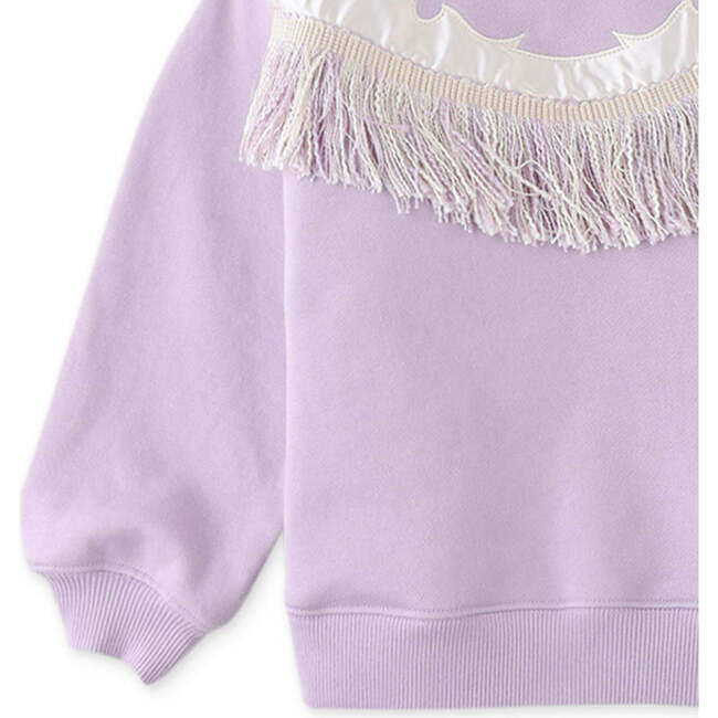 Girls Fleece Applique Front Fringes Long Sleeve Pullover, Purple - Sweaters - 4