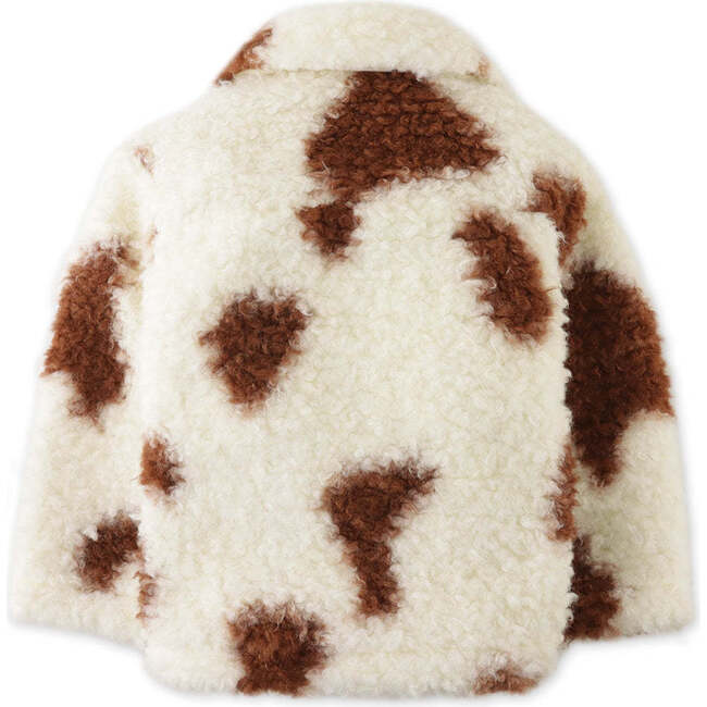 Girls Cow Print Long Sleeve Sherpa Jacket, Cream - Jackets - 2