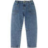 Girls Denim Elastic Waist Balloon Fit Pants, Blue - Pants - 5