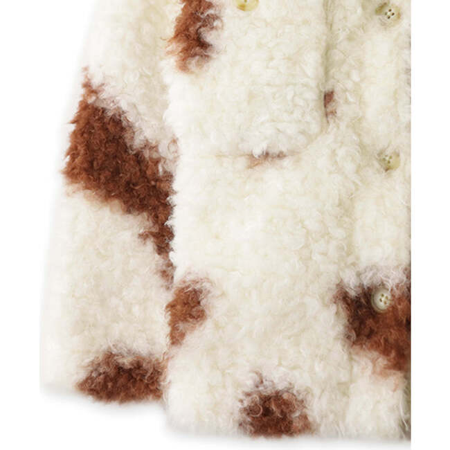 Girls Cow Print Long Sleeve Sherpa Jacket, Cream - Jackets - 4