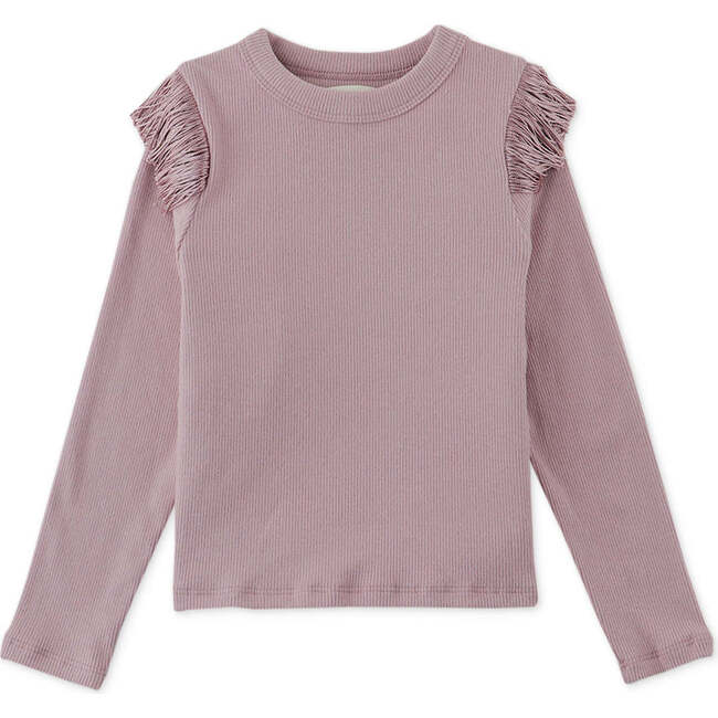 Fringe Detail Ribbed Knit Long Sleeve Top, Pink - Blouses - 1