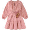 Floral Print Long Sleeve Fabric Sash Tiered Dress, Pink - Dresses - 1 - thumbnail