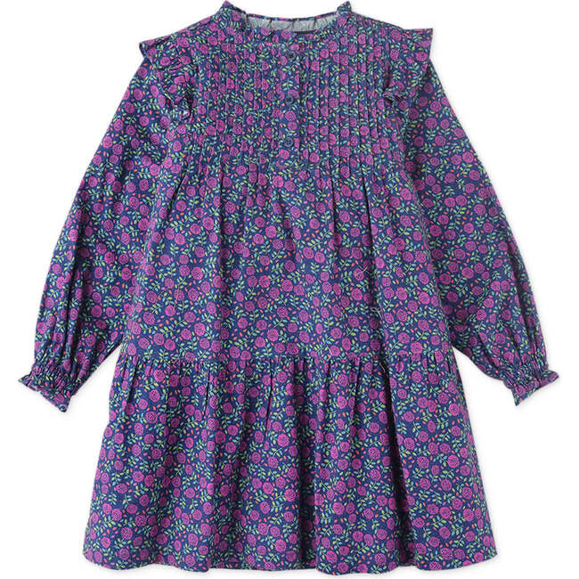 Floral Print Ruffle Detail Long Sleeve Dress, Purple - Dresses - 1