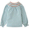 Dotted Contrast Trim Long Sleeve Top, Blue - Blouses - 2