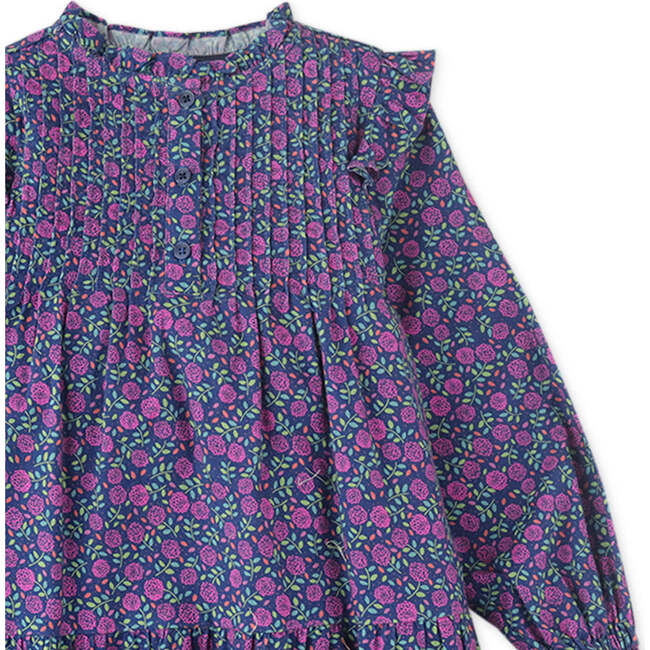 Floral Print Ruffle Detail Long Sleeve Dress, Purple - Dresses - 3