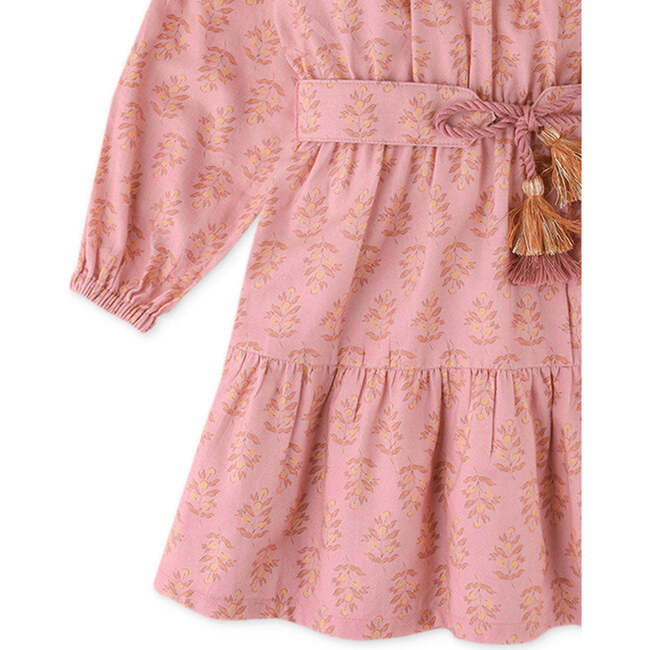 Floral Print Long Sleeve Fabric Sash Tiered Dress, Pink - Dresses - 4