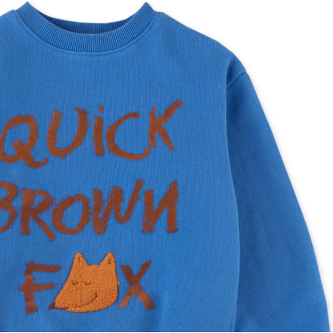 Fox Flock & Chenille Embroidered Jersey Fleece Pullover, Blue - Sweaters - 3