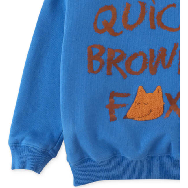 Fox Flock & Chenille Embroidered Jersey Fleece Pullover, Blue - Sweaters - 4