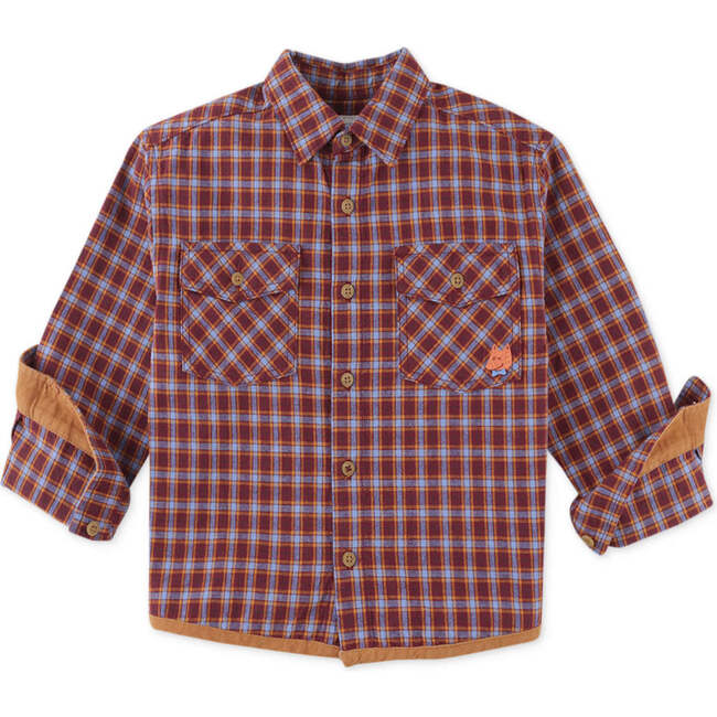 Checkered Woven Long Sleeve Fine Corduroy Shirt, Red - Shirts - 1