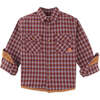 Checkered Woven Long Sleeve Fine Corduroy Shirt, Red - Shirts - 1 - thumbnail