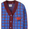 Boys Grids Knit Fox Head Intarsia Print Button-Up Cardigan, Blue - Cardigans - 3