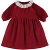 Baby Girls Velvet Lace Collar Long Sleeve Dress, Red - Dresses - 1 - thumbnail