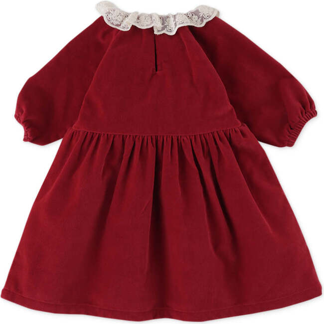 Baby Girls Velvet Lace Collar Long Sleeve Dress, Red - Dresses - 2