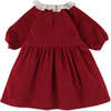 Baby Girls Velvet Lace Collar Long Sleeve Dress, Red - Dresses - 2