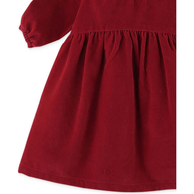 Baby Girls Velvet Lace Collar Long Sleeve Dress, Red - Dresses - 4