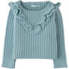 Baby Girls Ribbed Knit Ruffle Detail Long Sleeve Blouse, Blue - Blouses - 1 - thumbnail