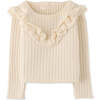 Baby Girls Ribbed Knit Ruffle Detail Long Sleeve Blouse, Cream - Blouses - 1 - thumbnail