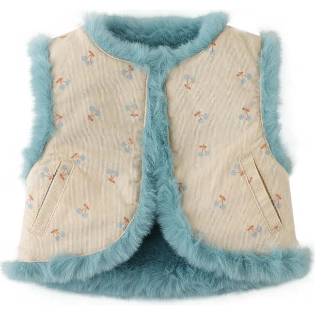 Baby Girls Reversible Faux Fur Sleeveless Gilet, Blue - Vests - 1