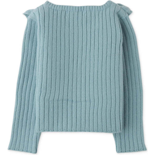 Baby Girls Ribbed Knit Ruffle Detail Long Sleeve Blouse, Blue - Blouses - 2