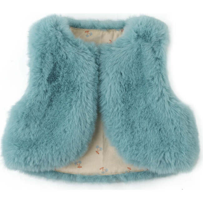 Baby Girls Reversible Faux Fur Sleeveless Gilet, Blue - Vests - 2