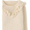 Baby Girls Ribbed Knit Ruffle Detail Long Sleeve Blouse, Cream - Blouses - 3