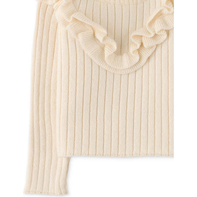 Baby Girls Ribbed Knit Ruffle Detail Long Sleeve Blouse, Cream - Blouses - 4