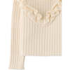 Baby Girls Ribbed Knit Ruffle Detail Long Sleeve Blouse, Cream - Blouses - 4