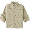 Monkey Print Long Sleeve Soft Twill Shirt, Beige - Shirts - 1 - thumbnail