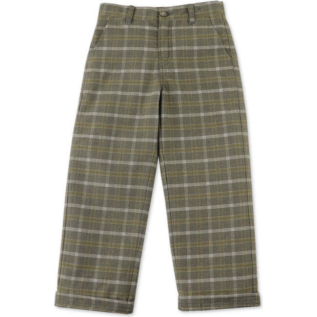 Plaid Loose Fit Pocket Pants, Green