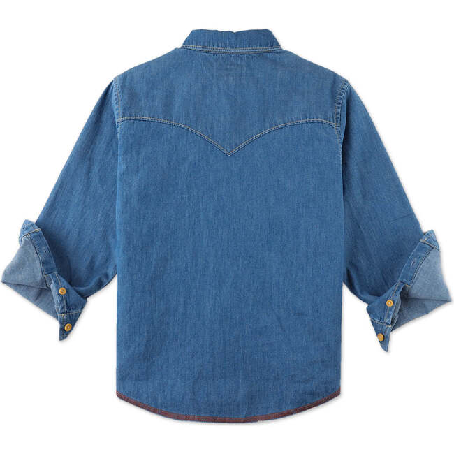 Light Wash Denim Long Sleeve Western Shirt, Blue - Shirts - 2