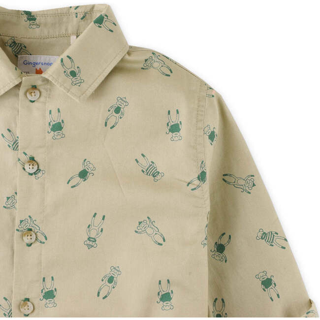 Monkey Print Long Sleeve Soft Twill Shirt, Beige - Shirts - 3