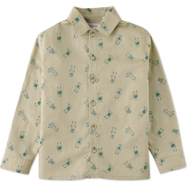 Monkey Print Long Sleeve Soft Twill Shirt, Beige - Shirts - 5