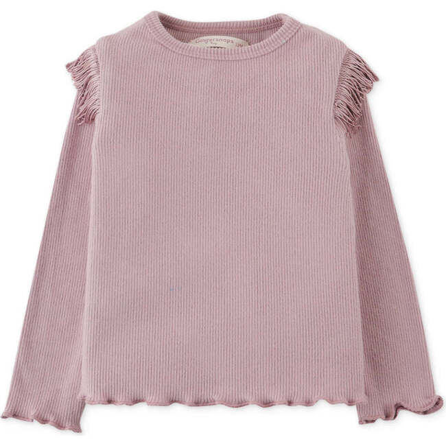 Baby Girls Fringe Detail Long Sleeve Ribbed Top, Purple - Blouses - 1