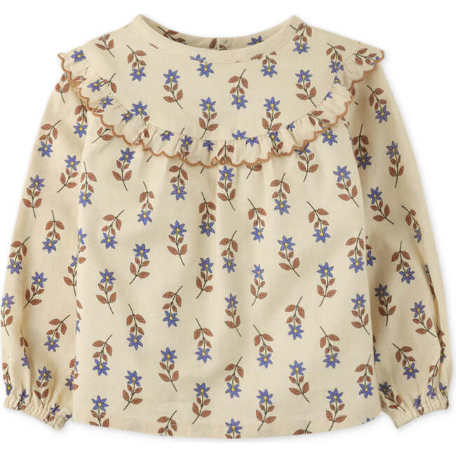 Baby Girls Floral Print Contrast Scallop Long Sleeve Blouse, Multicolors - Blouses - 1