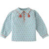 Baby Girls Dotted Tassel Collar Cotton Blouse, Blue - Blouses - 1 - thumbnail