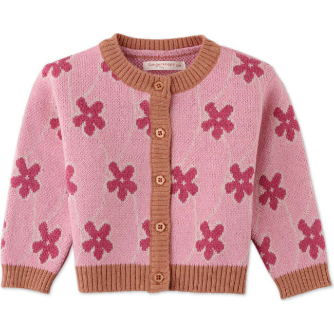 Baby Girls Floral Jacquard Long Sleeve Button-Up Cardigan, Pink