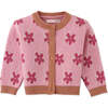 Baby Girls Floral Jacquard Long Sleeve Button-Up Cardigan, Pink - Cardigans - 1 - thumbnail