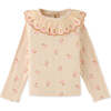 Baby Girls Embroidered Scallop Collar Ribbed Blouse, Beige - Blouses - 1 - thumbnail