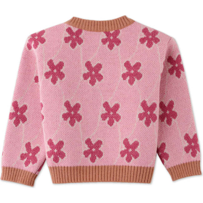 Baby Girls Floral Jacquard Long Sleeve Button-Up Cardigan, Pink - Cardigans - 2