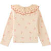 Baby Girls Embroidered Scallop Collar Ribbed Blouse, Beige - Blouses - 2