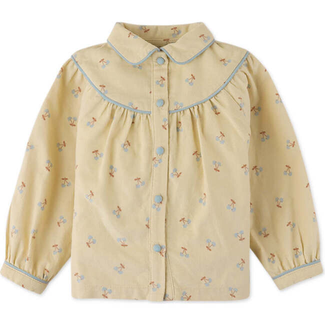 Baby Girls Cherry Print Contrast Collar Tipping Blouse, Beige