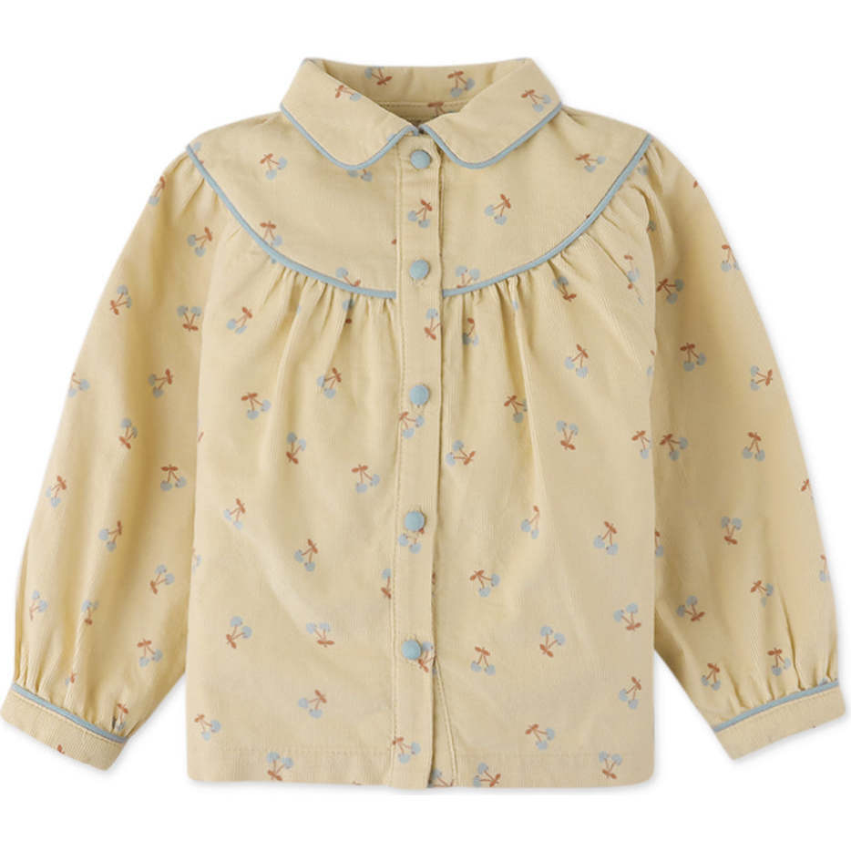 Baby Girls Cherry Print Contrast Collar Tipping Blouse, Beige - Blouses - 1