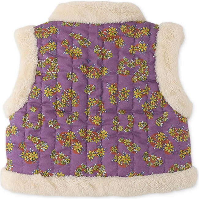 Baby Girls Faux Fur Print Combi Reversible Wadded Gilet, Purple - Vests - 3