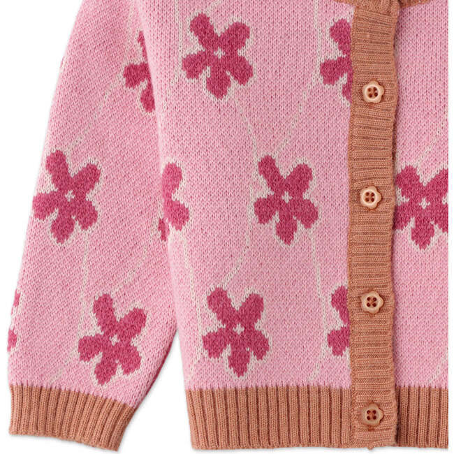 Baby Girls Floral Jacquard Long Sleeve Button-Up Cardigan, Pink - Cardigans - 4